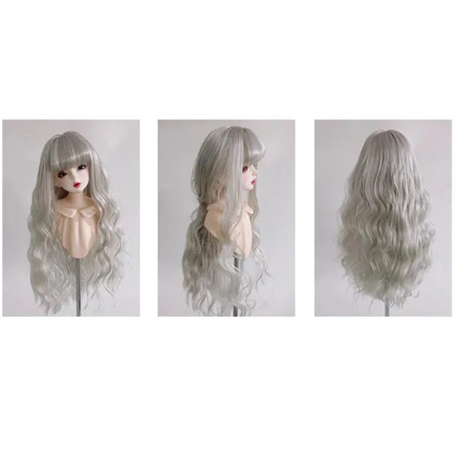 Doll Long Curly Wigs with Bangs Silver fit for 1/3 1/4 1/6 BJD Dolls Accessories