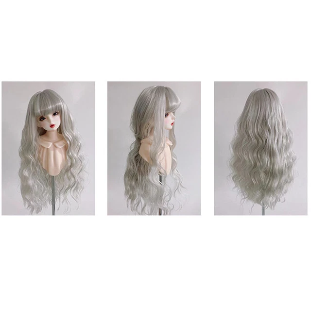 Dolls Wigs Long Curly Wavy Hair with Bangs Silver fit for 1/3 1/4 1/6 BJD Dolls
