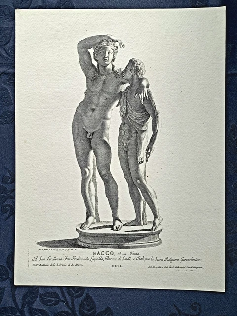 VINTAGE print 11x14" of ZANETTI ENGRAVING BACCHUS + FAUN from Classical Statues