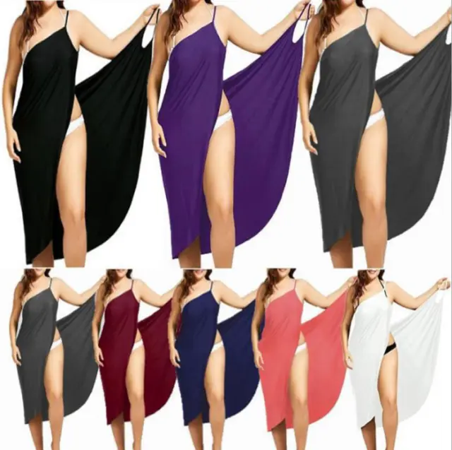 Women Ladies Summer Beach Cami Pockets Maxi Long Dress Boho Holiday Sundress