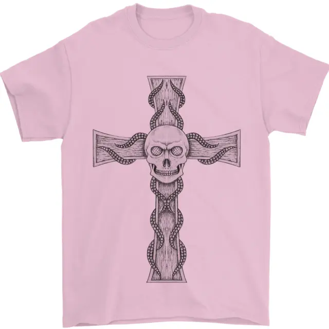 T-shirt da uomo A Gothic Skull and Tentacles on a Cross 100% cotone 7
