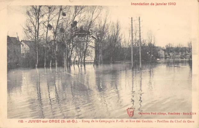 CPA 91 JUVISY SUR ORGE / INONDATION 1910 / ETANG DE LA Cie P.O. ET RUE DES GAULO