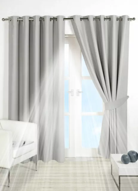 Supersoft Thermal Blackout Curtains - Bedroom Curtain Black Silver Purple Beige