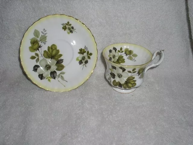 Vintage Royal Albert Tea Cup and Saucer Green Flowers Roses Bone China England