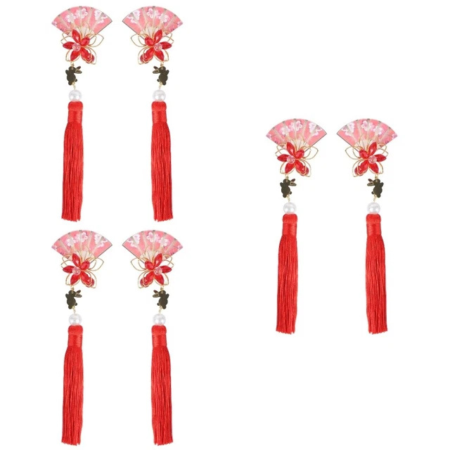 6 Pcs Fan Flower Hair Clip Baby New Year Barrettes Chinese Accessories