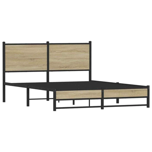 METAL BED FRAME without Mattress Smoked Oak 137x190 cm vidaXL £117.99