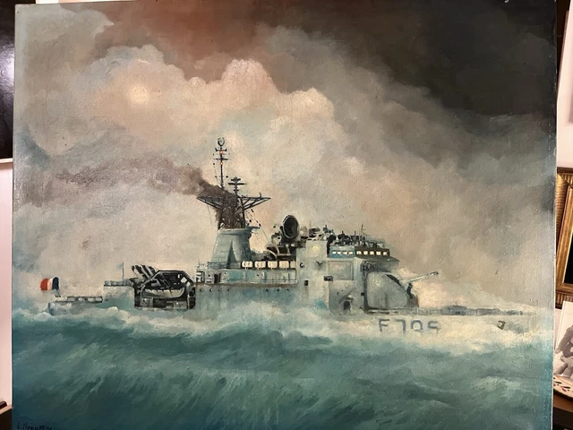Tableau bateau barque phare signé XXème