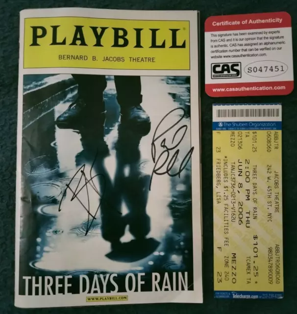 BRADLEY COOPER & PAUL RUDD autographed THREE DAYS OF RAIN PLAYBILL CAS COA