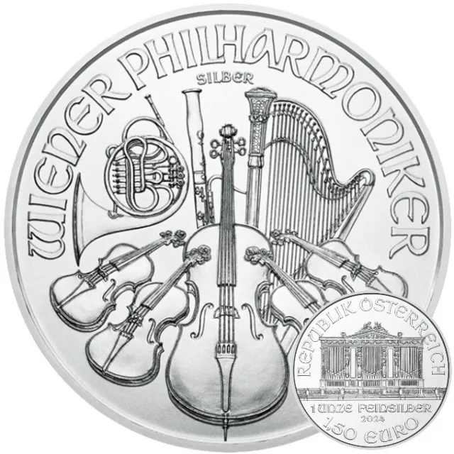 Wiener Philharmoniker 2024 Silbermünze 1oz Silber 999 Ag 1,50 Euro Österreich
