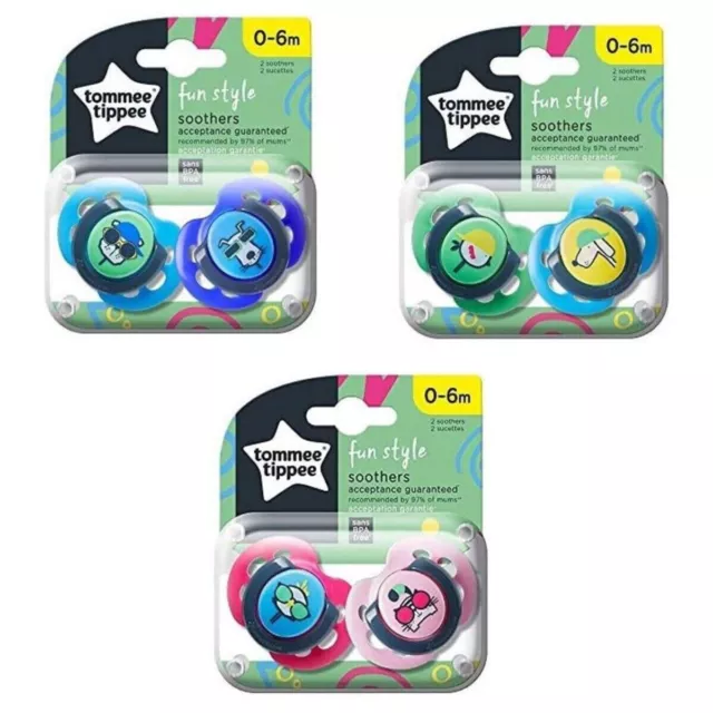 6 Pack of Tommee Tippee Fun Style Soothers, 0-6m,Symmetrical Orthodontic Design