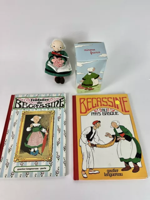 Becassine by Minerve Cloth 8" Doll French Cloth Bag Umbrella Vtg 1970's W/books