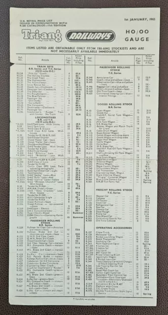 Tri-Ang Railways 1965 modelo de ferrocarril del Reino Unido lista de precios