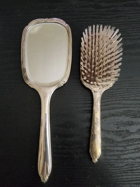 Antique International Sterling Silver Hand Mirror And Brush Vanity Set