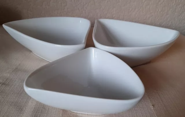 3 X James Martin Denby Triangular Bowls White Triangle Serving Bowls