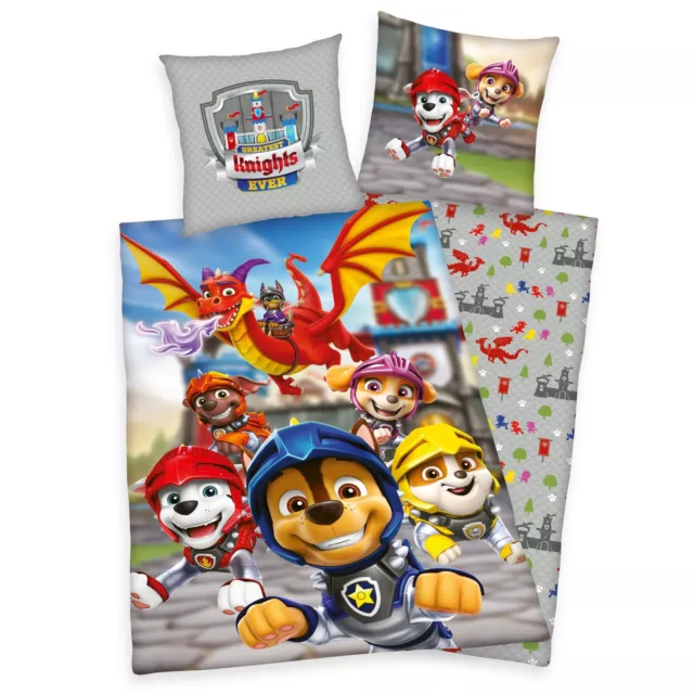 Paw Patrol Rescue Knights Linge de Lit Réversible Set 2 tlg.135x200cm 80x80cm