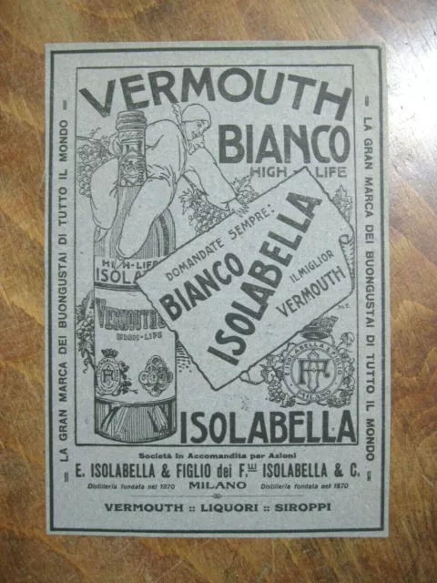 pubblicità liquore VERMOUTH BIANCO ISOLABELLA 1921