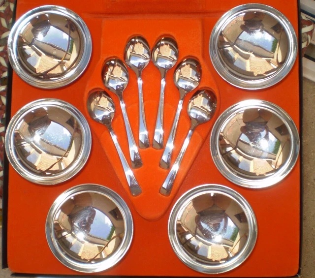 Lot De 6 Coupes à Glace Avec Cuillères - Acier Inoxydable, Fabrication Française Années 80
