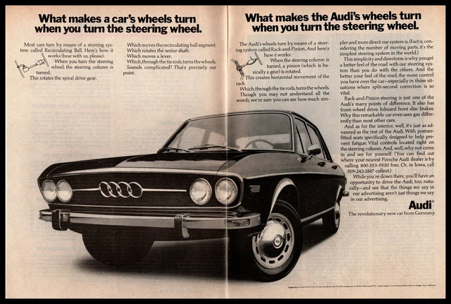 1970 Audi 100 LS Four-Door Sedan 4-Cyl Rack & Pinion Steering 2-Page Print Ad
