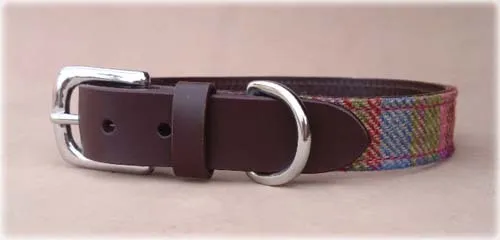 Islay Tweed and Luxury Leather Pink Dog Puppy Collar in Small,Gift Idea for Pets