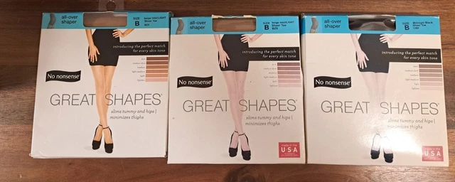 3x No Nonsense Great Shapes Beige & Black Sheer Toe Pantyhose All Shaper Size B