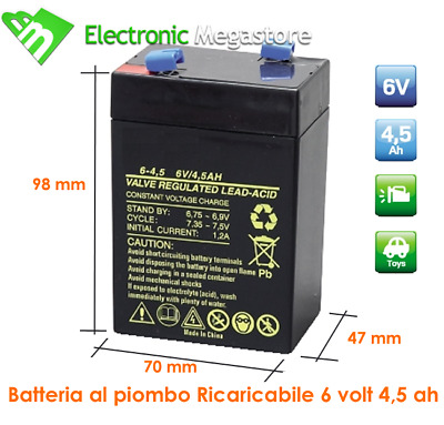 AGM BATTERIA 6V 4A PIOMBO ERMETICA LAMPADE EMERGENZA ELETTRONICA 4,5AH 4.2A 4AH 4,3A 