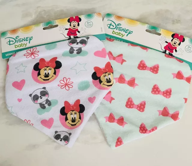 ❤️NWT Disney Baby Minnie Mouse Bandanna￼ Easy adjustable neck￼ 2-pack Bibs 0+