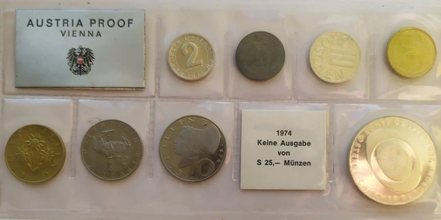 Austria - set 8 coins 2 5 10 50 Groschen 1 5 10 50 Shilling 1974 UNC sealed