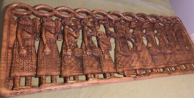 HUGE antique hand carved wood figural African Congo wall relief sculpture plaque