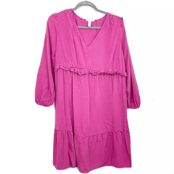 Isabel Ingrid + Isabel Maternity Pink Long Sleeve Ruffle Dress Size Large