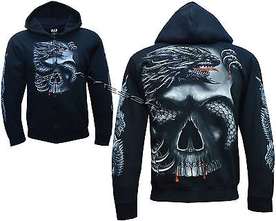Grim Reaper Skull Dragon Glow In Dark Tattoo Goth Zip Zipped Hoodie Hoody Jacket