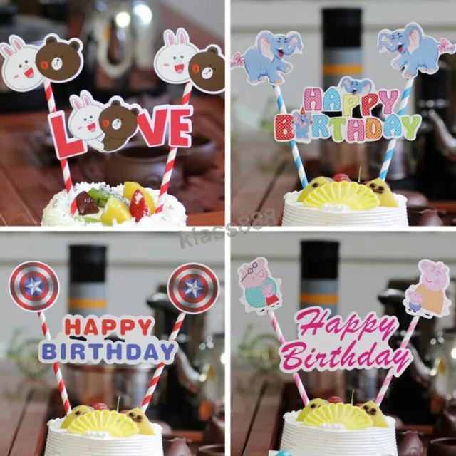 1 Set Cartoon Theme Party Cake Flag Topper Birthday Baby Party Decoration Supply