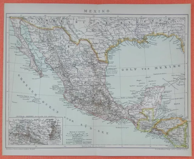 MEXIKO Mexico Yukatan Juarez Rio Grande  Valle del Anáhuac  LANDKARTE von 1894