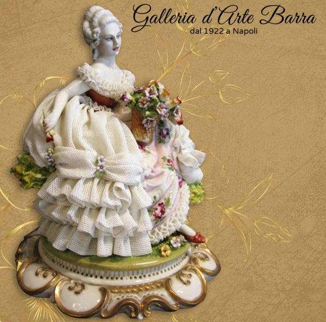 Statuette Capodimonte Porcelaine Dame Du 18ème - 60 Cm - Décorée à La Main - Neuve