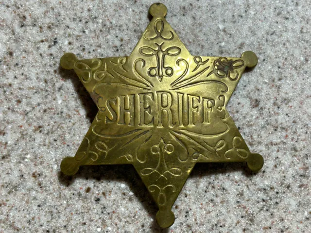 Vintage Brass SHERIFF Badge Six Point Star Pin Back