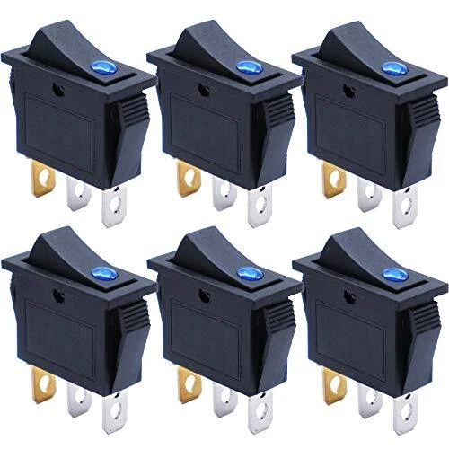 6pcs 12V Rocker Switch Boat Toggle Switch LED Light Illuminated Snap-in Blue