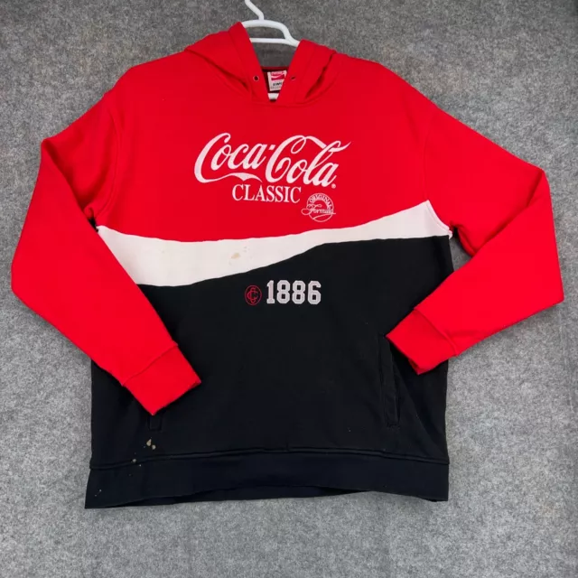 Coca Cola Coke Hoodie Sweatshirt Mens 2XL Red Black 1886 Color Block Classic