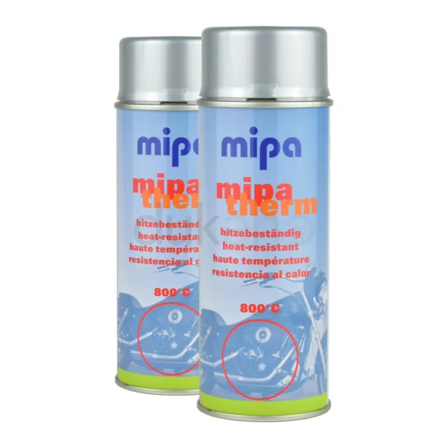 2x Mipatherm Spray Thermolack Ofenlack Auspufflack Hitzeb. 800 °C Silber 400 ml