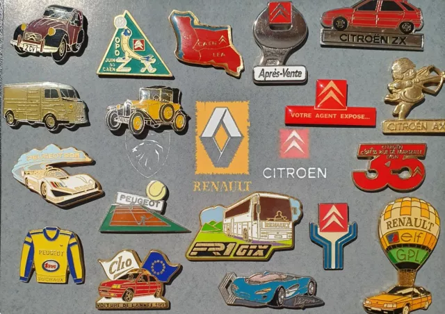 lot 18 pin's  " Automobiles françaises " - CITROEN - RENAULT - PEUGEOT.