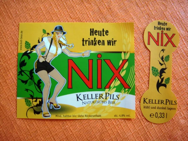 GERMANY beer label - Bull-Bear with woman / Heute trinken wir NIX