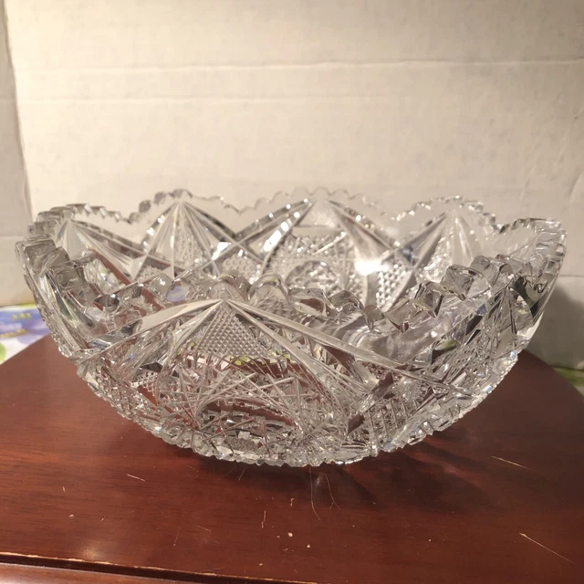 Vintage American Brilliant Cut Glass Heavy Crystal Bowl 8'