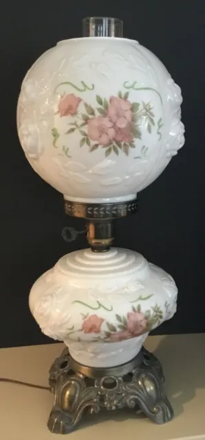 Vintage Parlor Lamp GWTW Banquet Table Lamp Pink roses 21” Tall Victorian