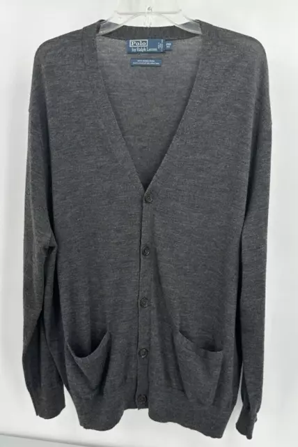 POLO RALPH LAUREN 100% MERINO WOOL BUTTON FRONT CARDIGAN SWEATER Men's 2XB Grey