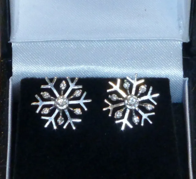 14K White Gold Plated Simulated Moissanite Snowflake Stud Earrings for Women