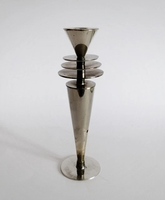 Postmodern/bauhaus/art-deco/machine-age chromed brass designer candlestick 1970s Postmodern/bauhaus/art-deco/machine-age chromed brass designer candlestick 1970s