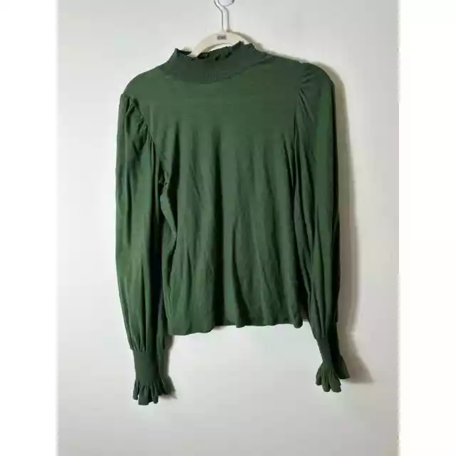 Nation LTD Green Smocked Neck Long Sleeve Top Sz S