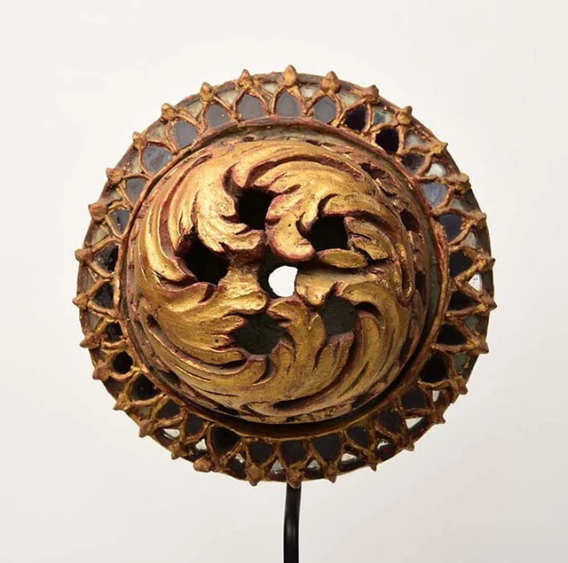 19th Century, Mandalay, Antique Burmese Wood Carving with Gilded Gold and Glass 2
