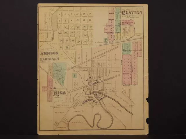 Michigan, Lenawee County Map, 1874 Clayton, Addison, Riga, Deerfield K3#43