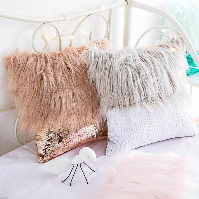 Funda de cojín portátil de felpa de moda lentejuelas costuras cálidas