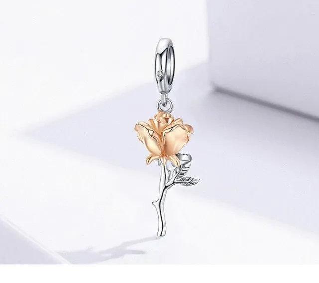Rose Gold ROSE S925 Sterling Silver Dangle Charm by Charm Heaven NEW