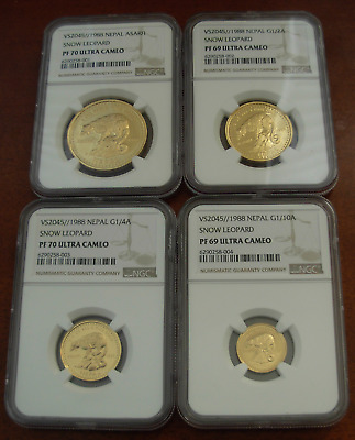 Nepal 1988 Full Gold 1.85 oz Snow Leopard 4 Coin Proof Set NGC PF70/69/70/69UC